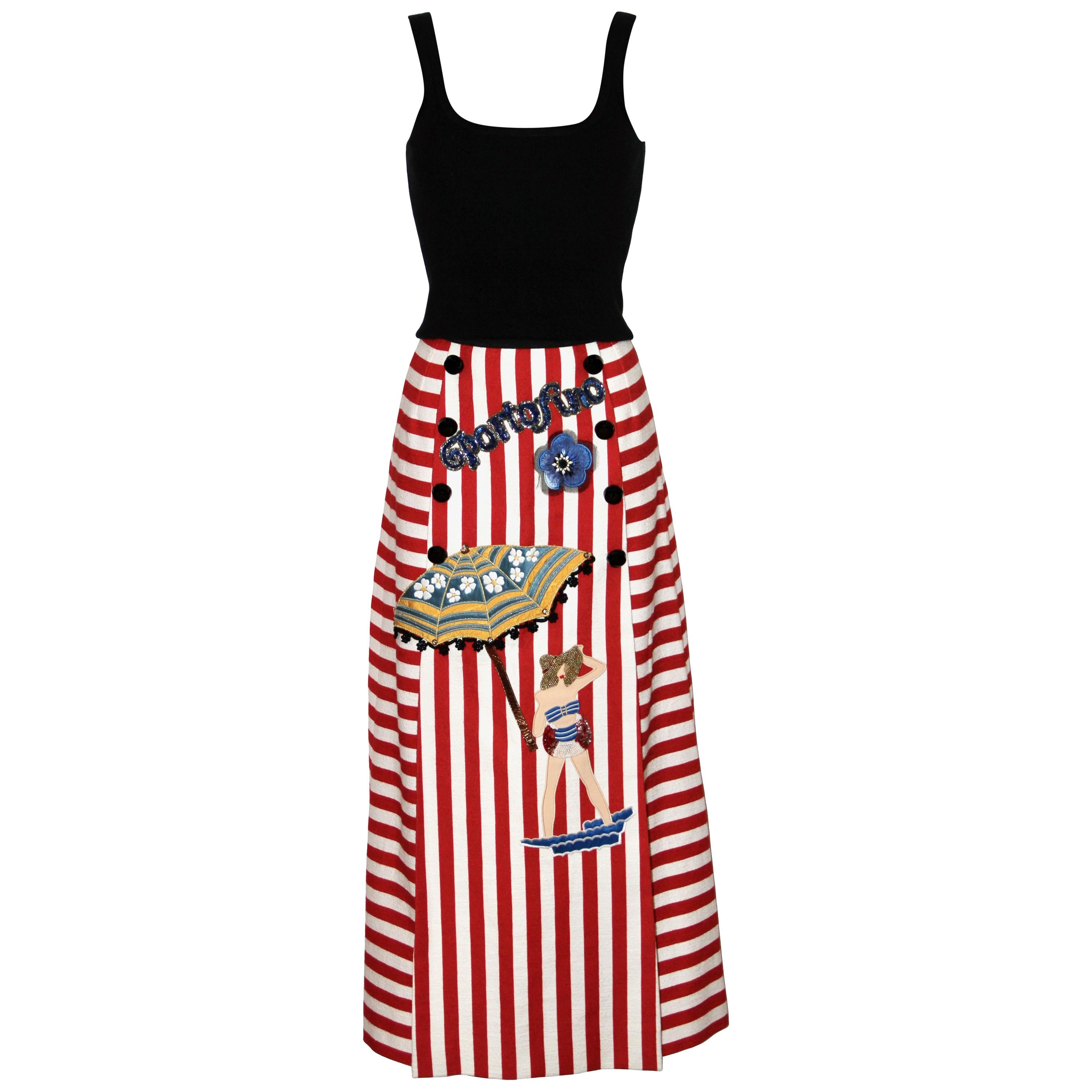 Dolce & Gabbana Striped Stretch Cotton Portofino Skirt