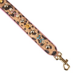 Dolce & Gabbana Studded Crystal Leopard Print Leather Bag Strap Handle Pink Gold