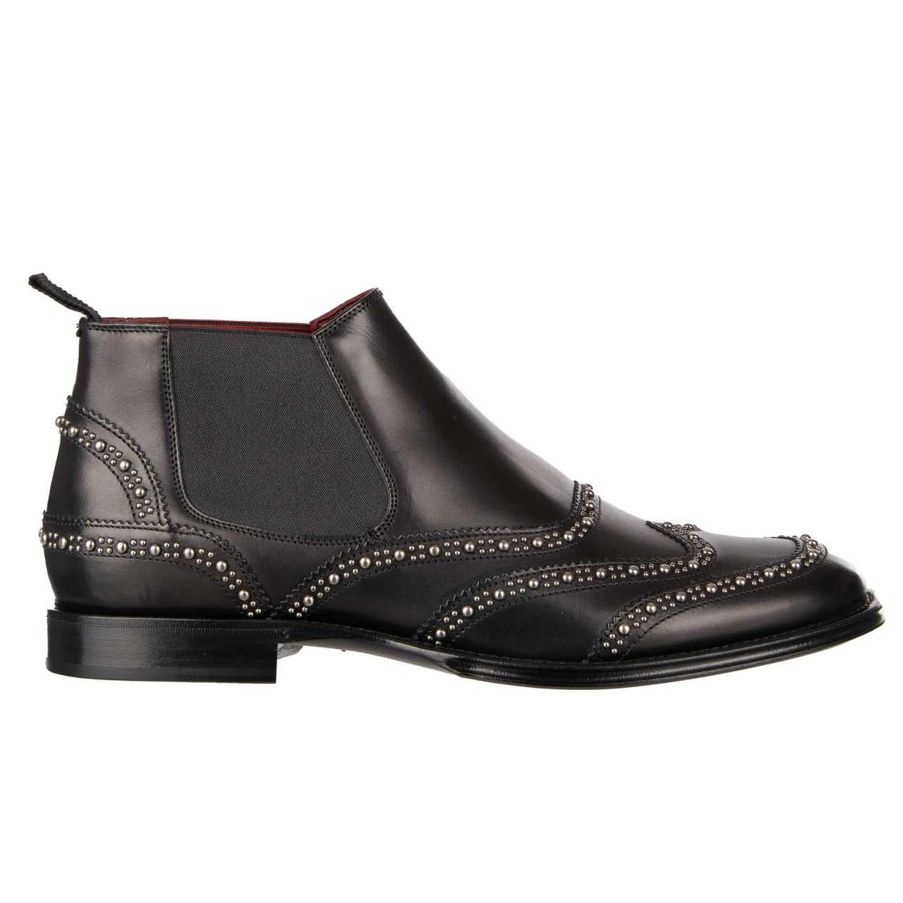 Dolce and Gabbana Studded Leather Ankle Boots Shoes MARSALA Black EUR 41  For Sale at 1stDibs