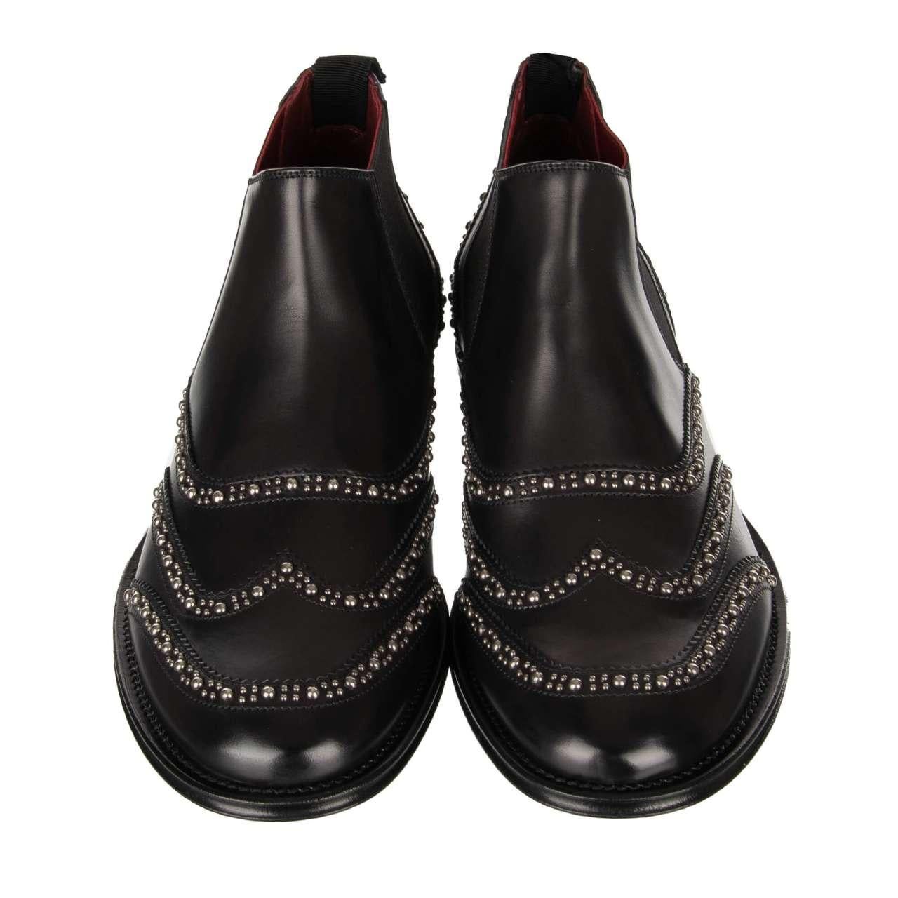 Men's Dolce & Gabbana Studded Leather Ankle Boots Shoes MARSALA Black EUR 41.5 For Sale