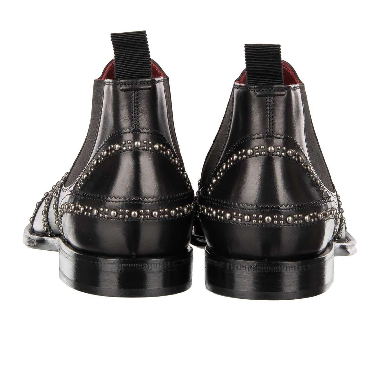 Dolce & Gabbana Studded Leather Ankle Boots Shoes MARSALA Black EUR 41.5 For Sale 2