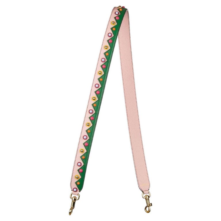 Dolce & Gabbana Pink Embellished Leather Bag Handle Women Shoulder Strap