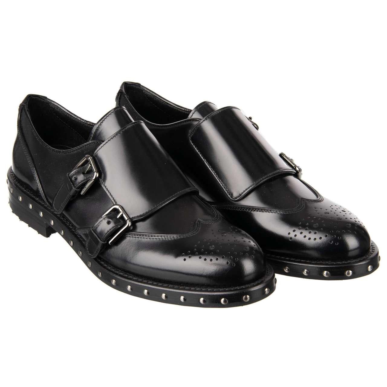 - Studded leather shoes BOY with monk straps in black by DOLCE & GABBANA - MADE IN ITALY - New with Box - Model: CN0029-AC801-80999 - Material: 100% Calf leather - Sole: Rubber - Color: Black - Heel: 3 cm - Sizes (appr. values): - EUR 37,5 / US 7,5: