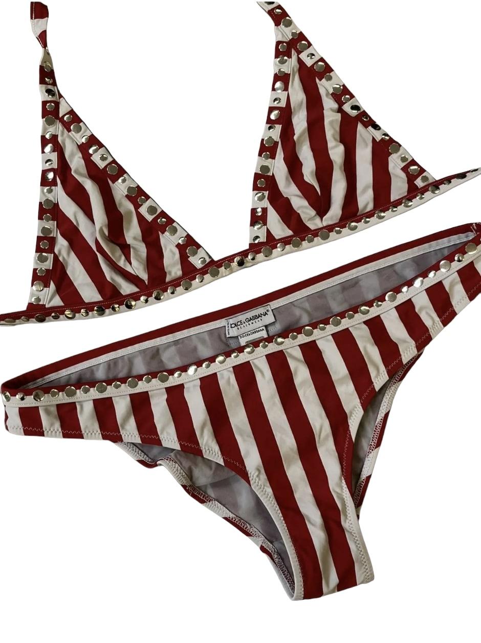 Dolce & Gabbana Studded Striped Vintage Bikini Set For Sale 1