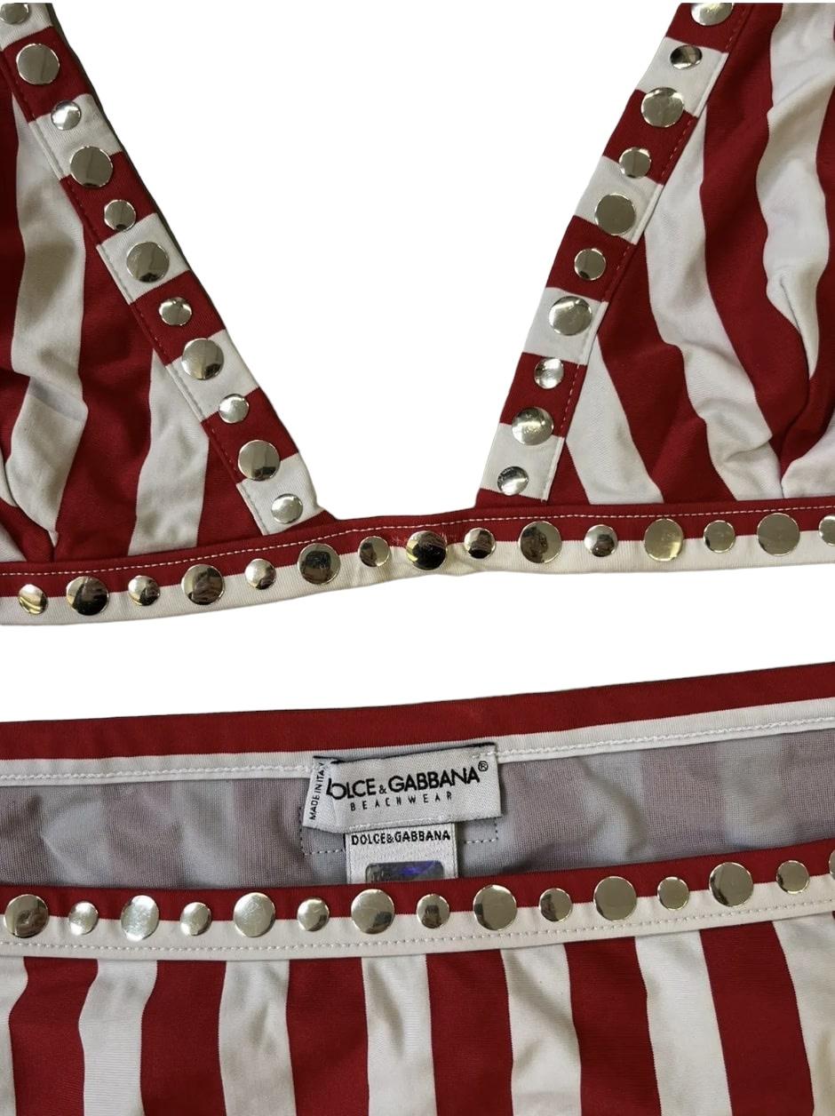 Dolce & Gabbana Studded Striped Vintage Bikini Set For Sale 5