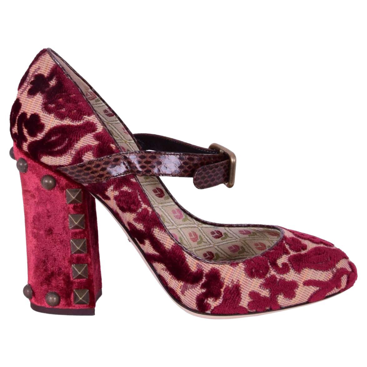 Dolce & Gabbana - Studded Velour Mary Jane Pumps EUR 36 For Sale