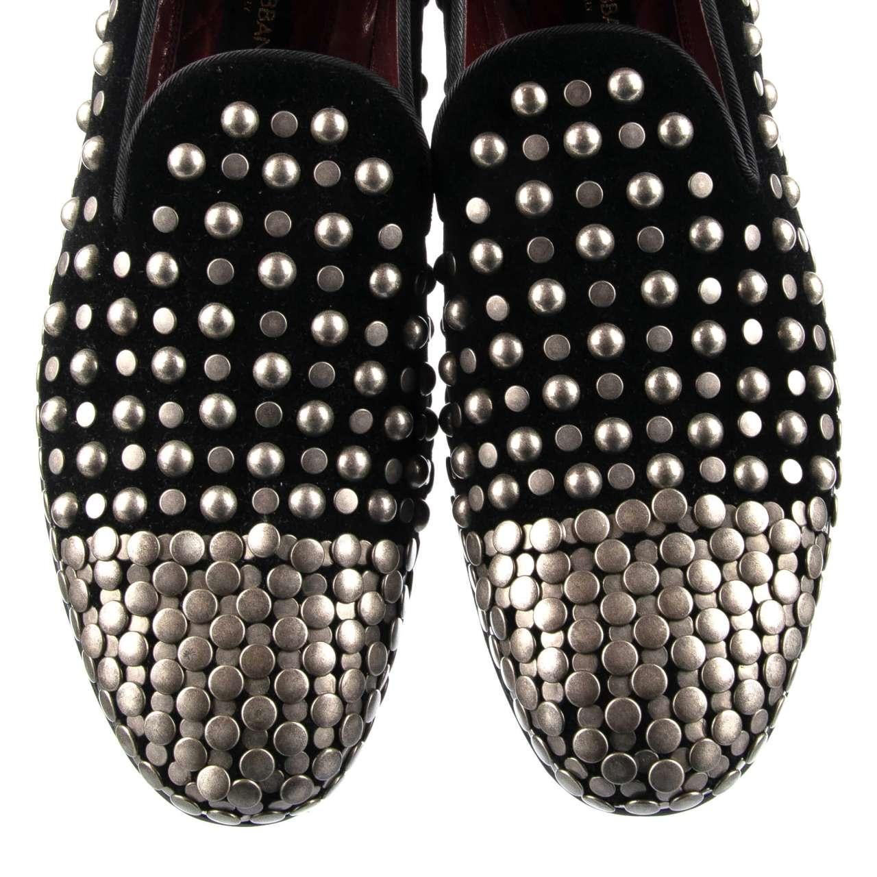 Dolce & Gabbana - Studded Velvet Loafer MILANO Black 43 In Excellent Condition For Sale In Erkrath, DE