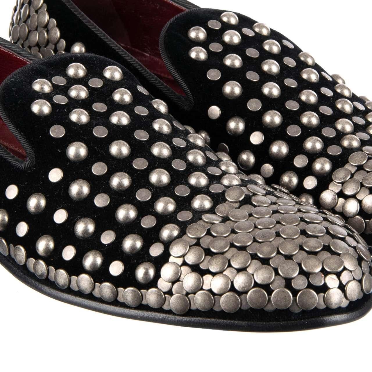 Men's Dolce & Gabbana - Studded Velvet Loafer MILANO Black 43 For Sale
