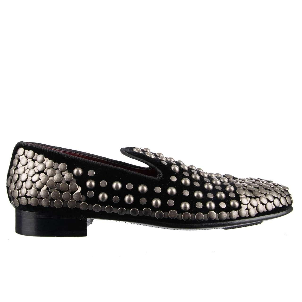 Dolce & Gabbana - Studded Velvet Loafer MILANO Black 43 For Sale 1