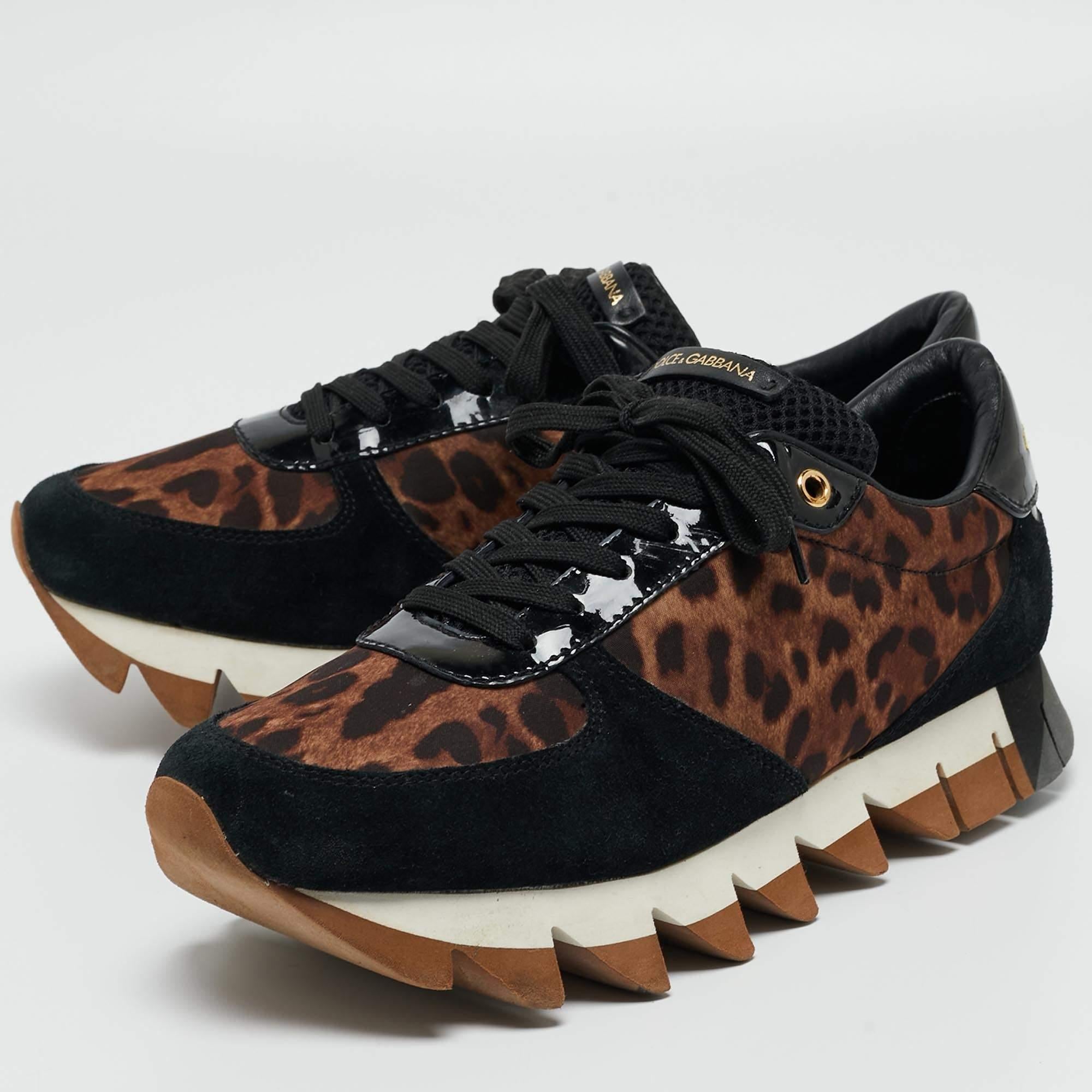 Dolce & Gabbana Suede and Leopard Print Fabric Low Top Sneakers Size 40 For Sale 2