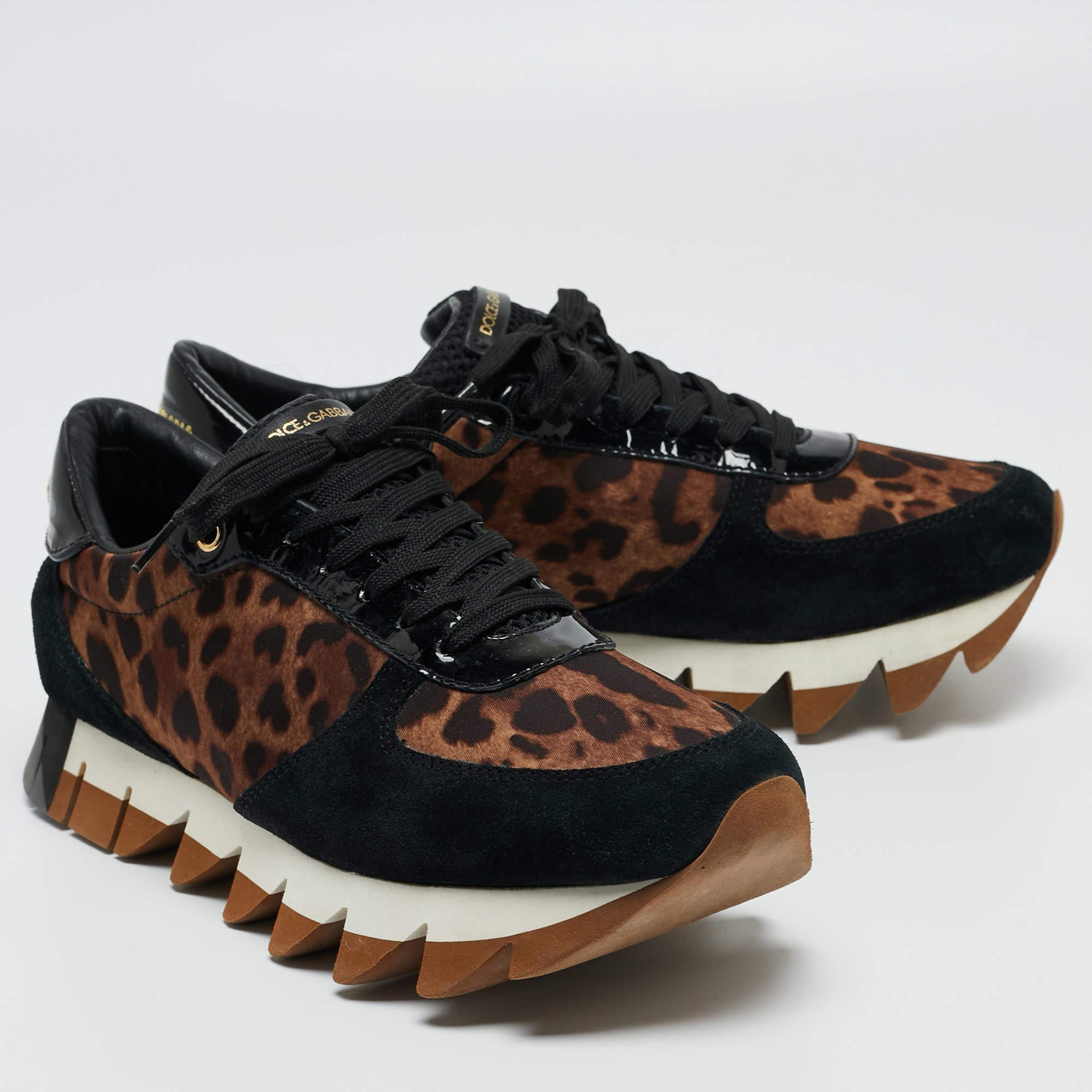 Dolce & Gabbana Suede and Leopard Print Fabric Low Top Sneakers Size 40 For Sale 3