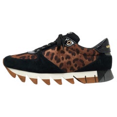 Dolce & Gabbana Suede and Leopard Print Fabric Low Top Sneakers Size 40