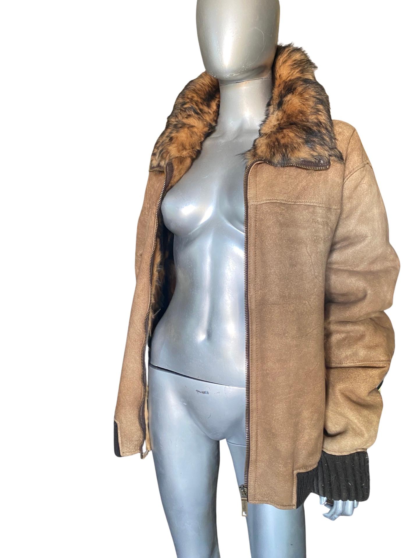 Dolce & Gabbana Suede and Sheepskin Fur Jacket Unisex Never Worn Size 42 In Excellent Condition In Palm Springs, CA