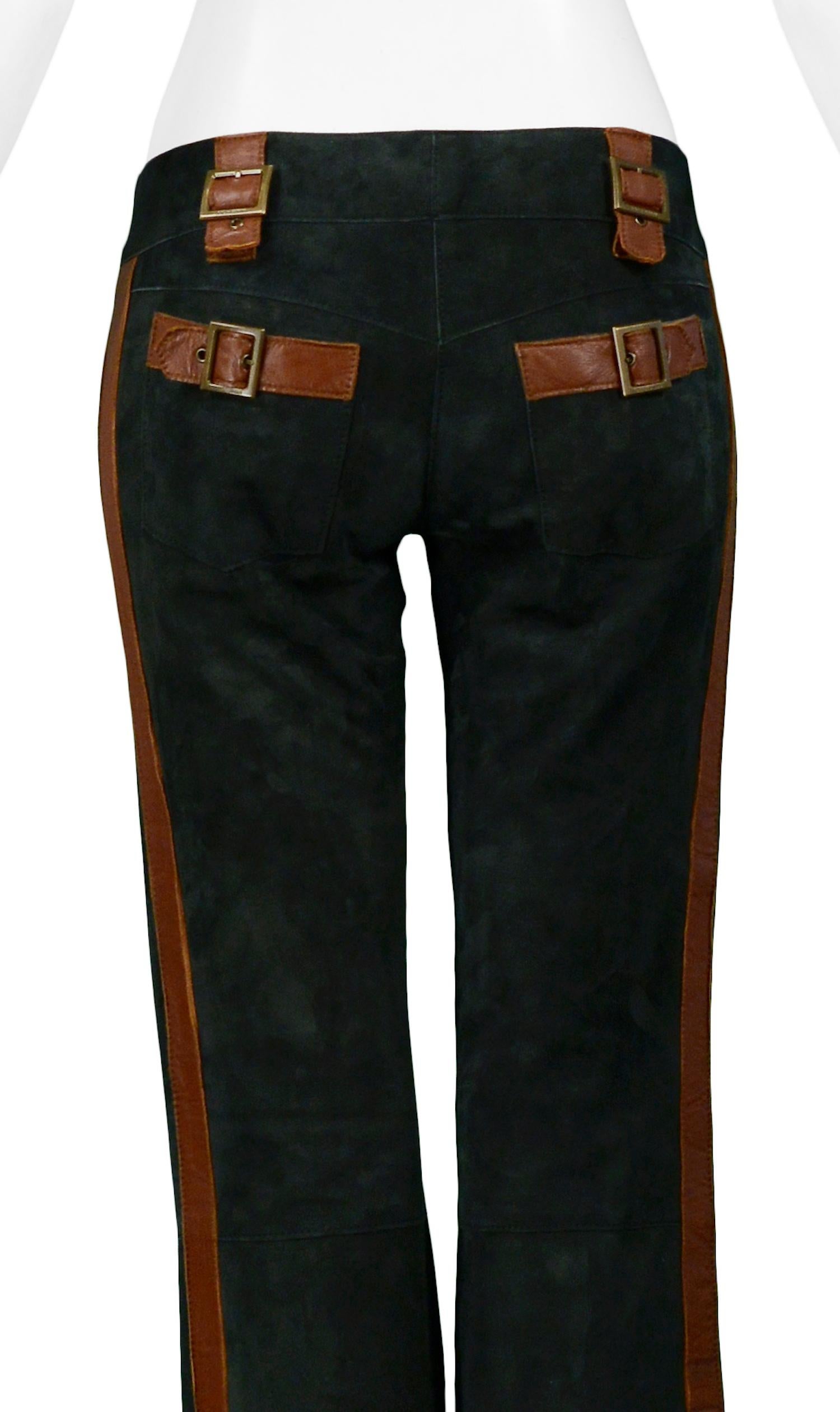 Women's Dolce & Gabbana Suede & Brown Leather Trim Pants For Sale
