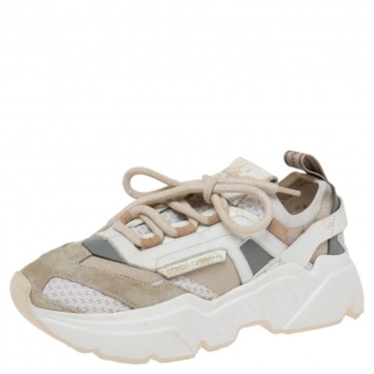 Gray Dolce & Gabbana Suede & Knit Fabric Hex Daymaster Low Top Sneakers Size 37.5 For Sale