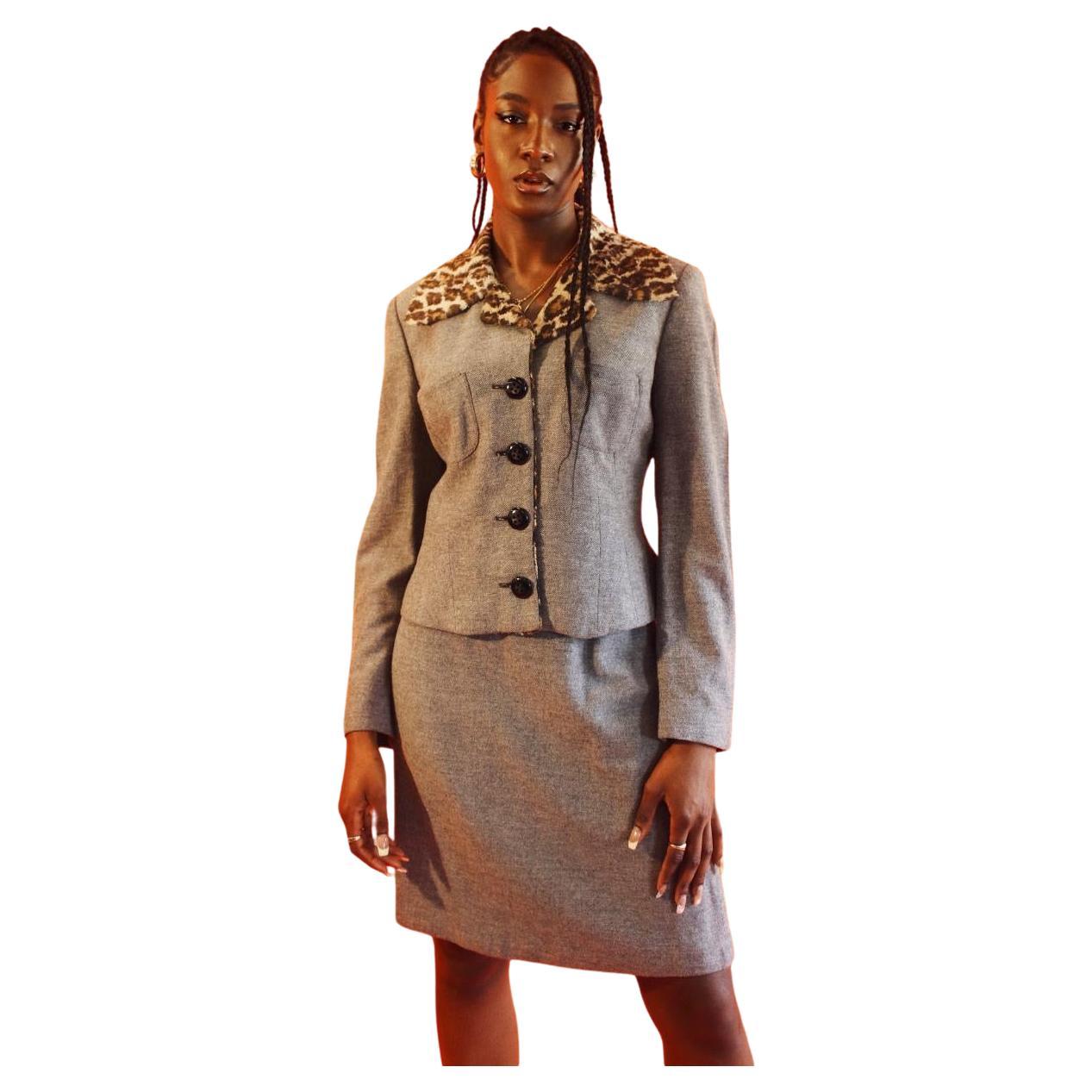 Dolce & Gabbana Suit  Grey Leopard Blazer Jacket Skirt Suit For Sale