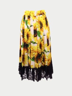 Dolce & Gabbana Sunflower Print Skirt with Black Lace Hem - EU 44
