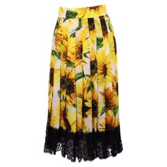 Dolce & Gabbana Sunflower Print Skirt with Black Lace Hem - EU 44