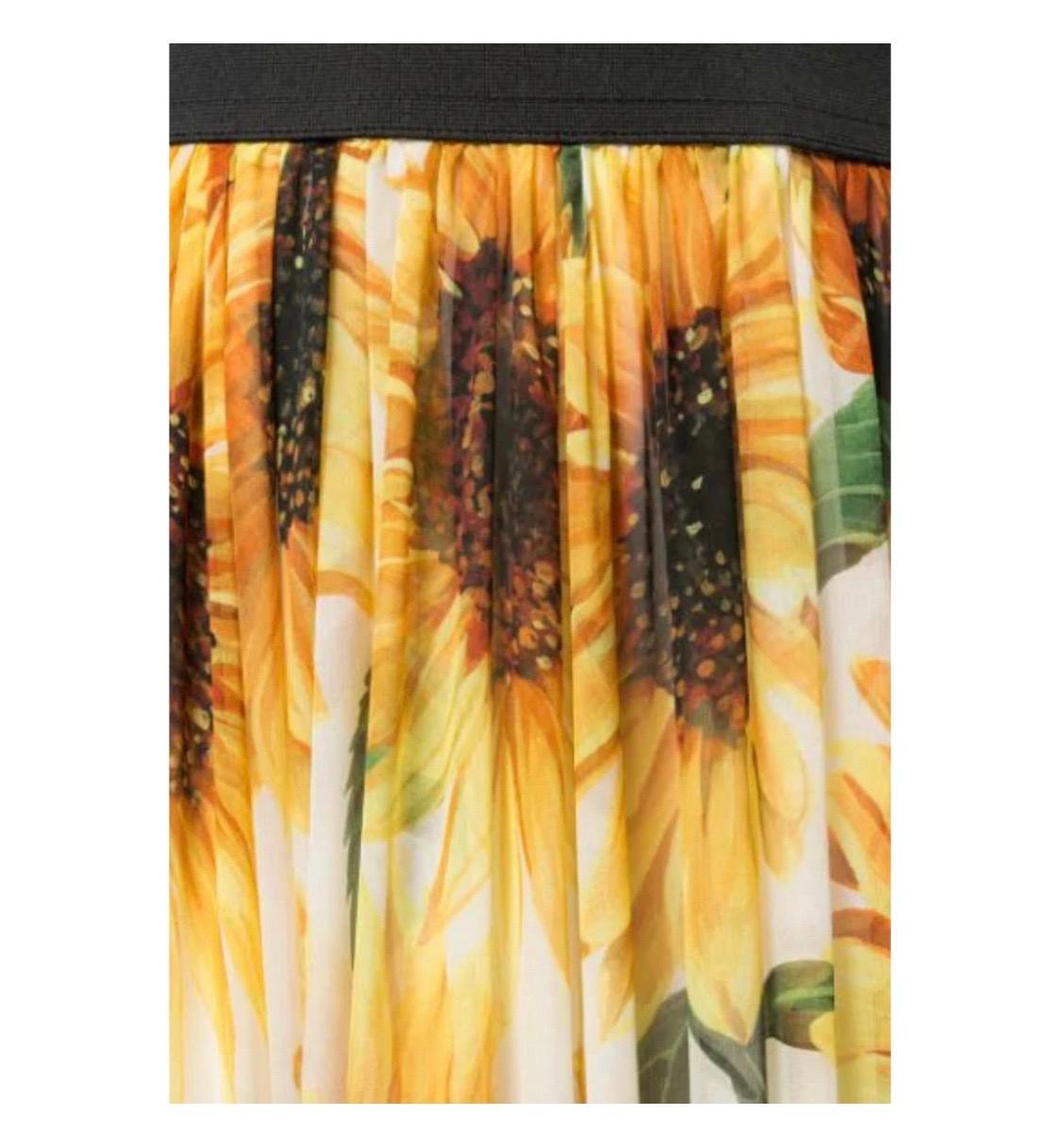 Brown Dolce & Gabbana sunflower printed multicolour silk long women skirt 