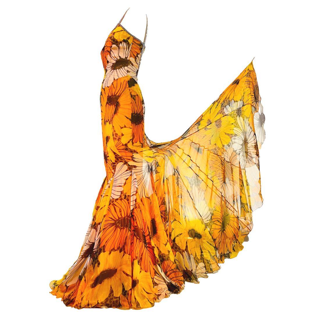 Orange Dolce & Gabbana Swarovski Crystal Embellished Sunflower Evening Gown Size 40IT For Sale