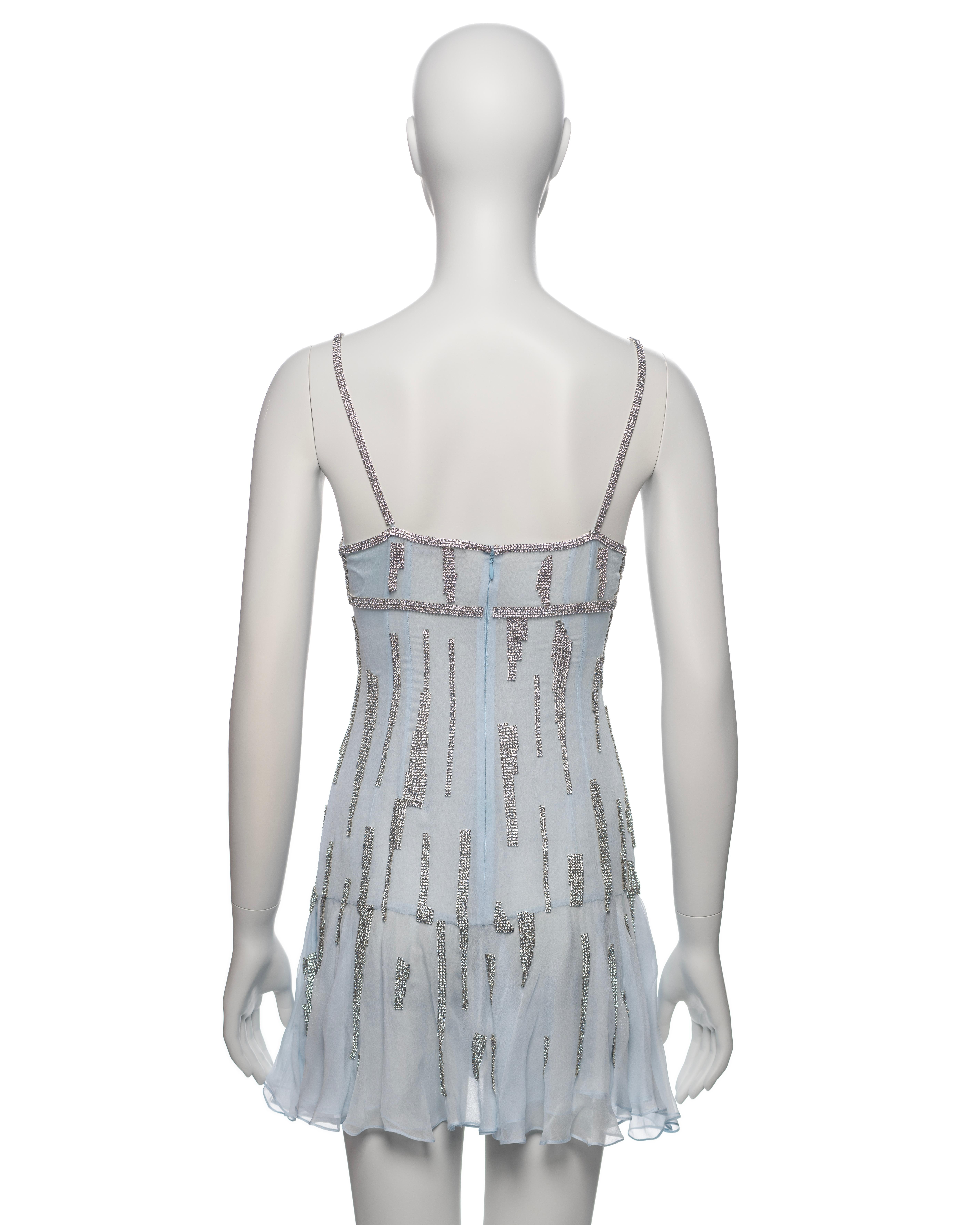 Dolce & Gabbana Swarovski Crystal Mesh Adorned Blue Silk Mini Dress, SS 2004 For Sale 7