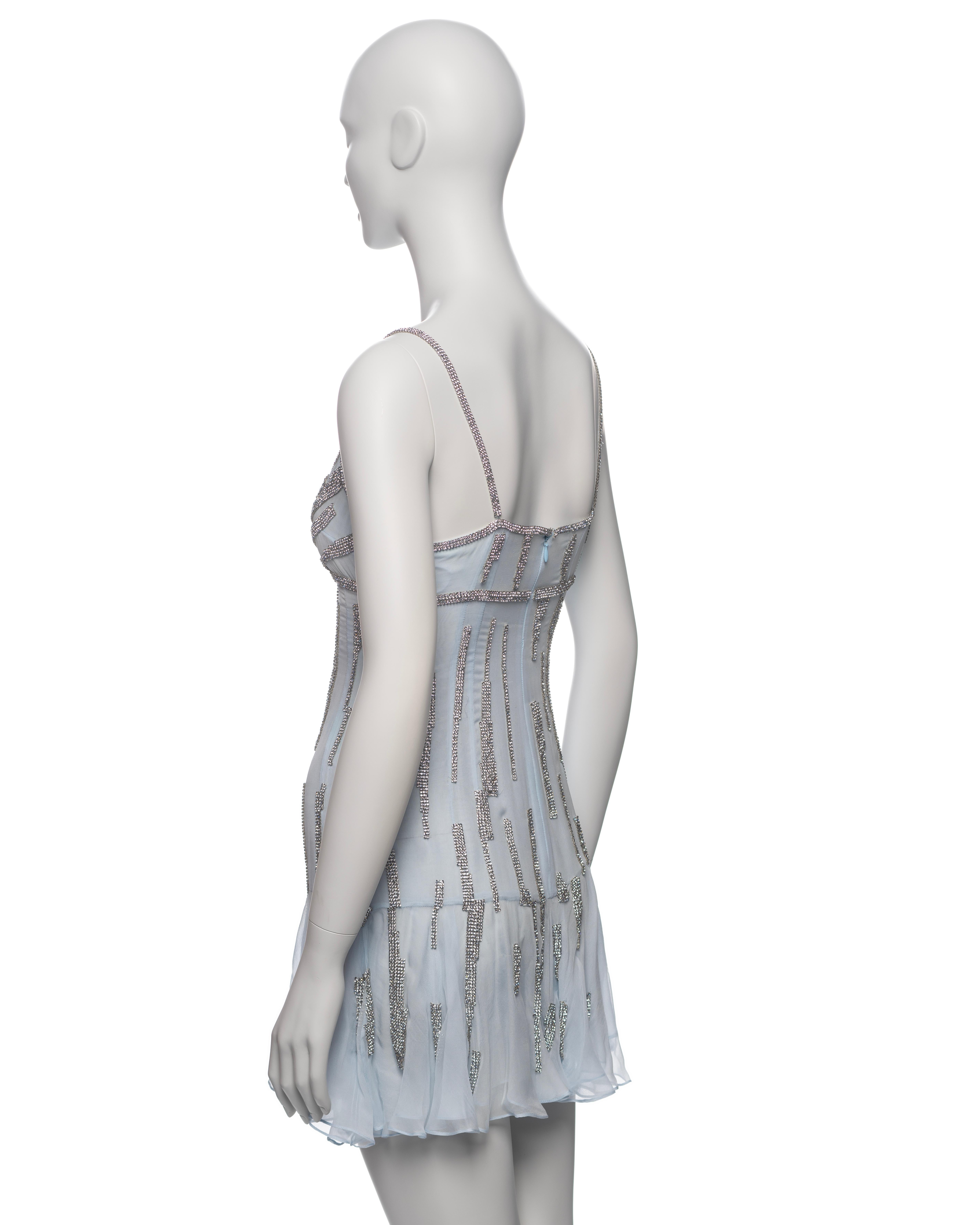Dolce & Gabbana Swarovski Crystal Mesh Adorned Blue Silk Mini Dress, SS 2004 For Sale 9