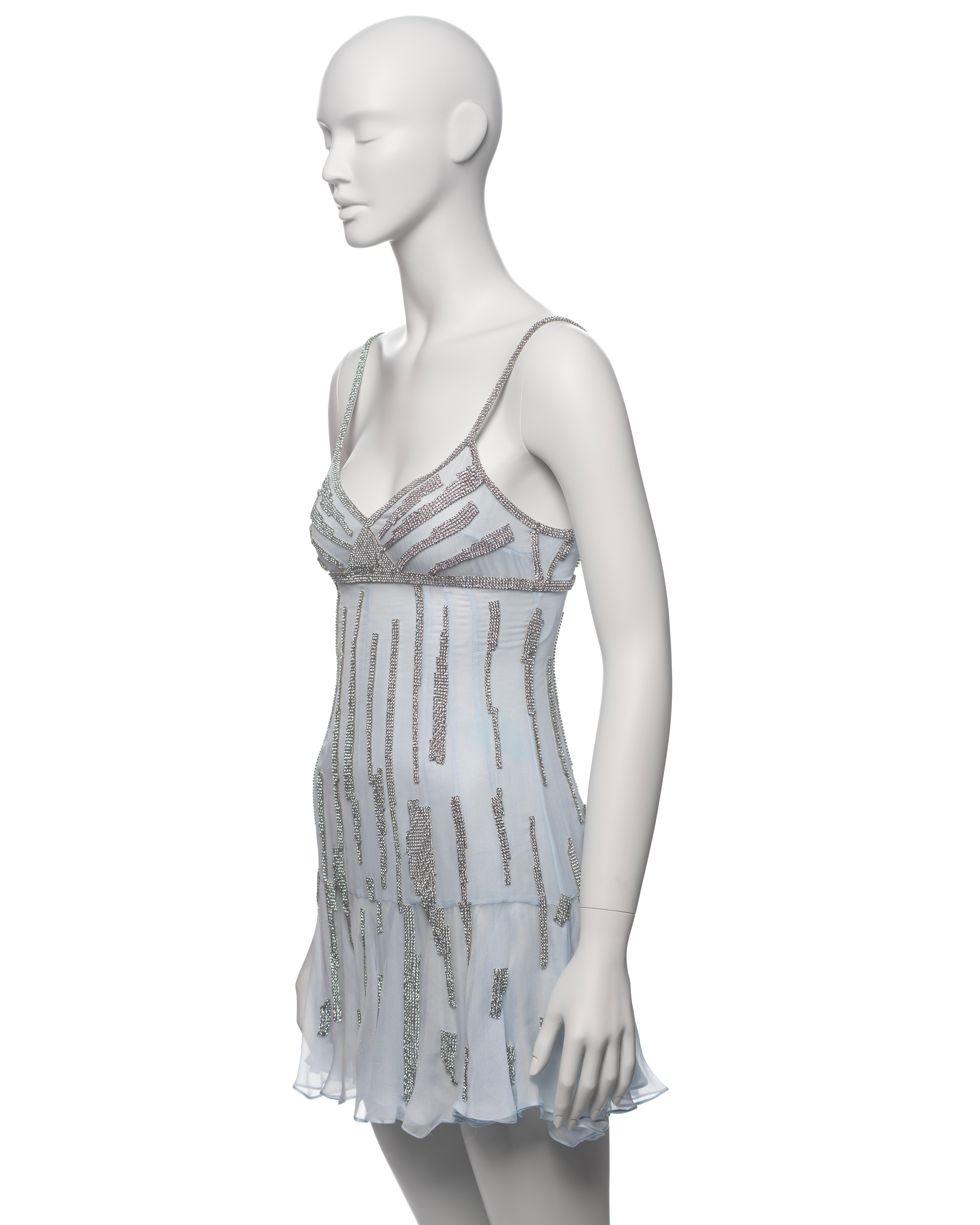 Dolce & Gabbana Swarovski Crystal Mesh Adorned Blue Silk Mini Dress, SS 2004 For Sale 11