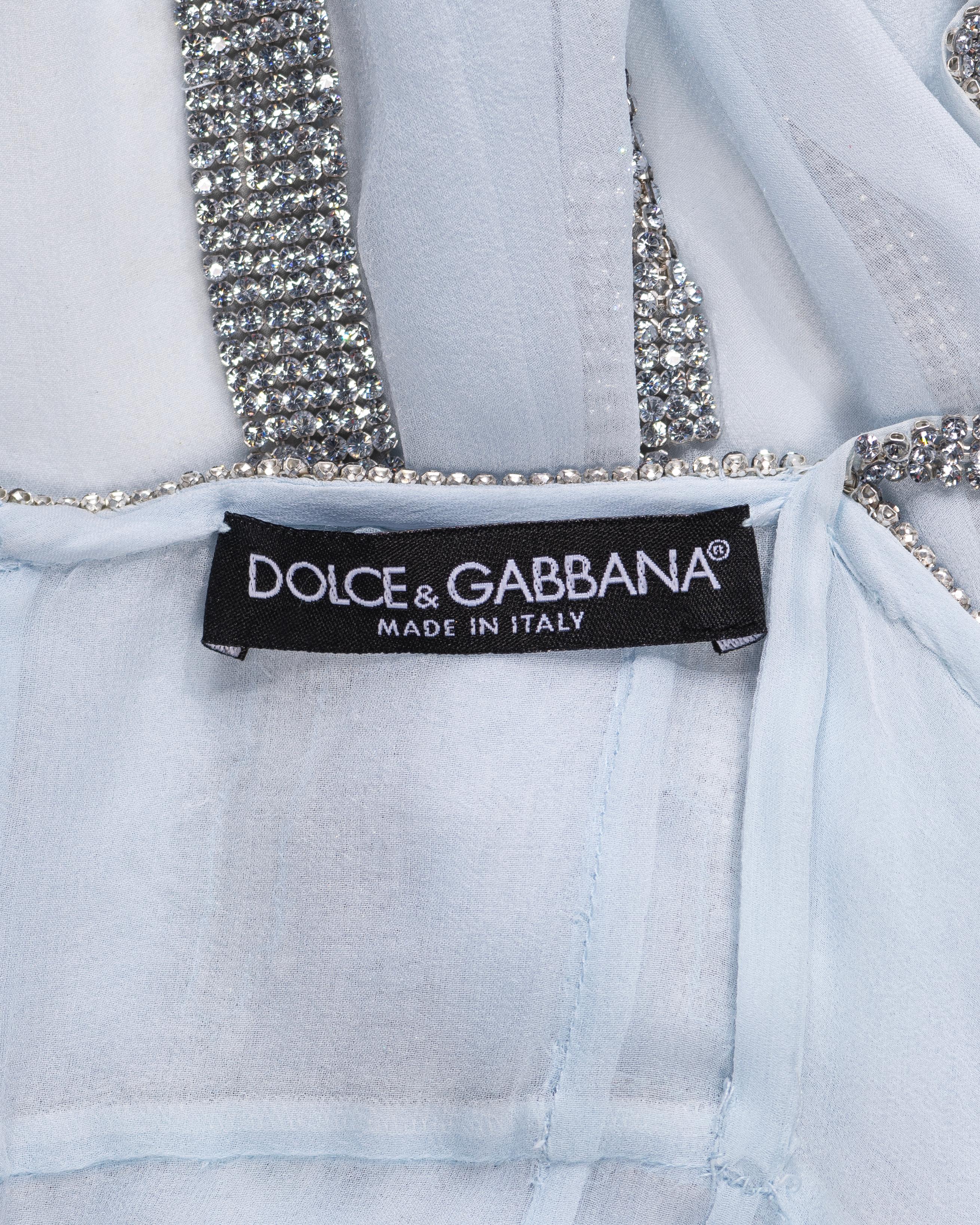 Dolce & Gabbana Swarovski Crystal Mesh Adorned Blue Silk Mini Dress, SS 2004 For Sale 14
