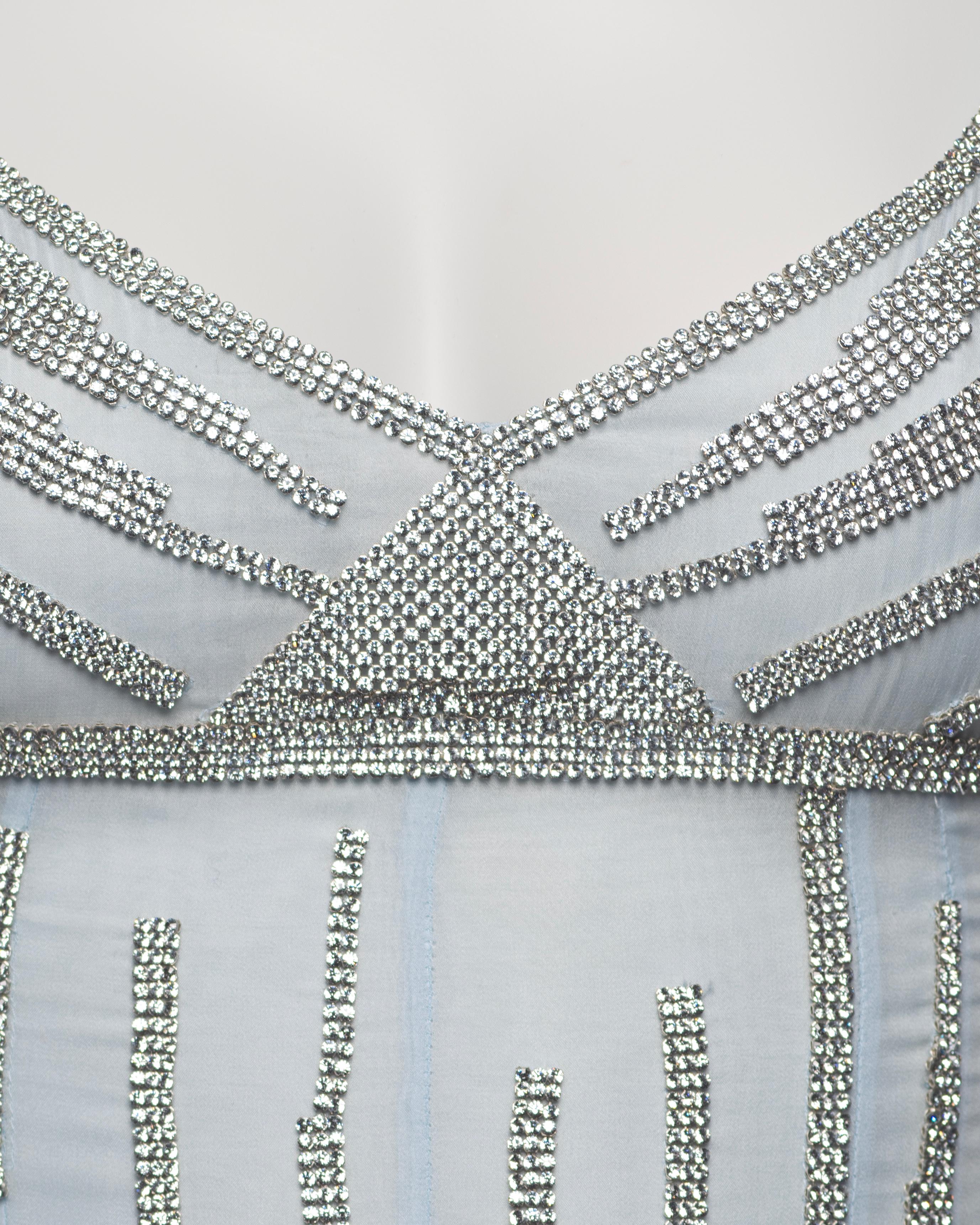 Dolce & Gabbana Swarovski Crystal Mesh Adorned Blue Silk Mini Dress, SS 2004 For Sale 2