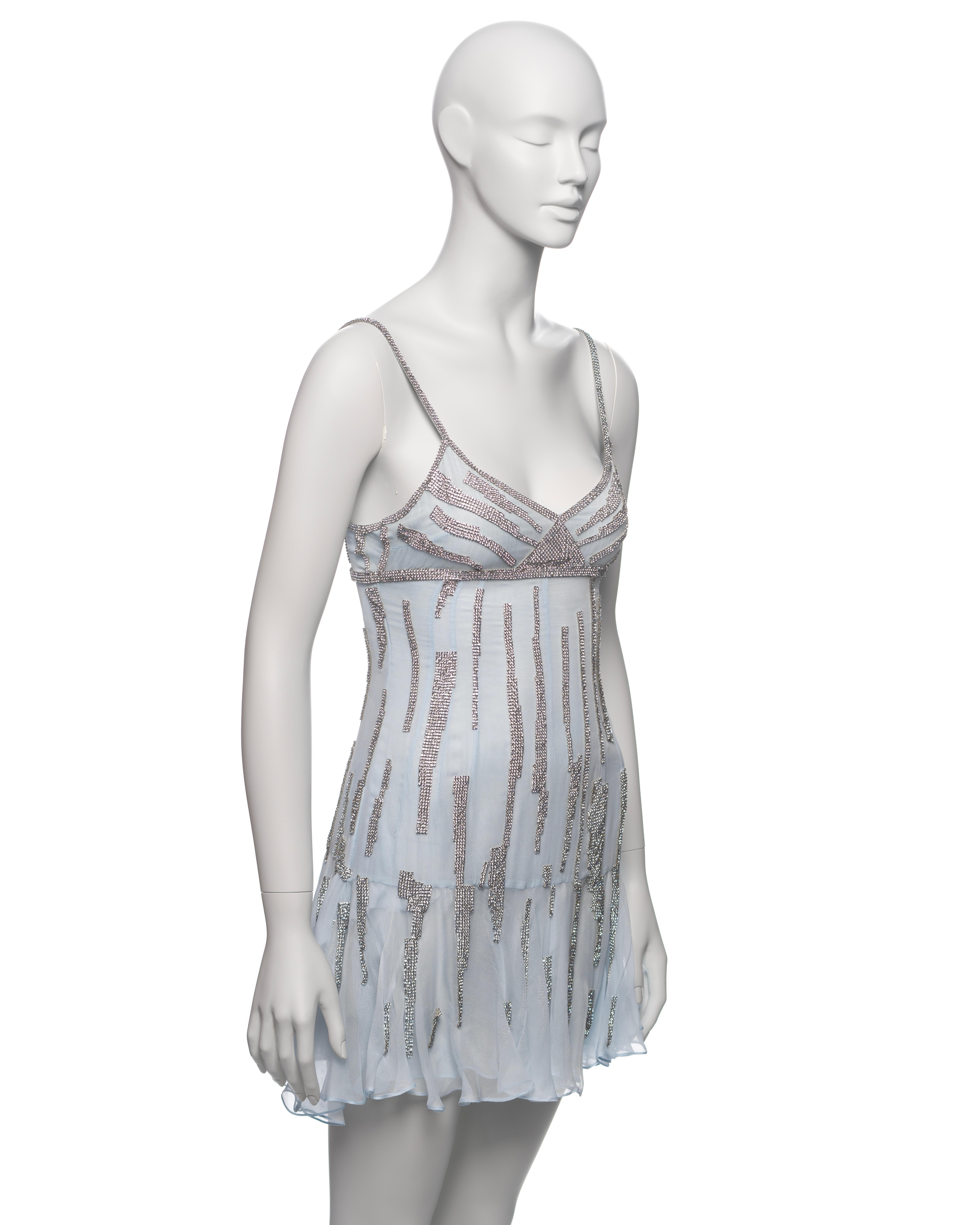Dolce & Gabbana Swarovski Crystal Mesh Adorned Blue Silk Mini Dress, SS 2004 For Sale 4