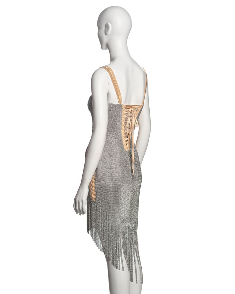 Dolce and Gabbana Swarovski Crystal Mesh Fringed Lace-Up Evening Dress, FW  2003 at 1stDibs