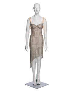 Dolce & Gabbana Swarovski Crystal Mesh Fringed Lace-Up Evening Dress, FW 2003