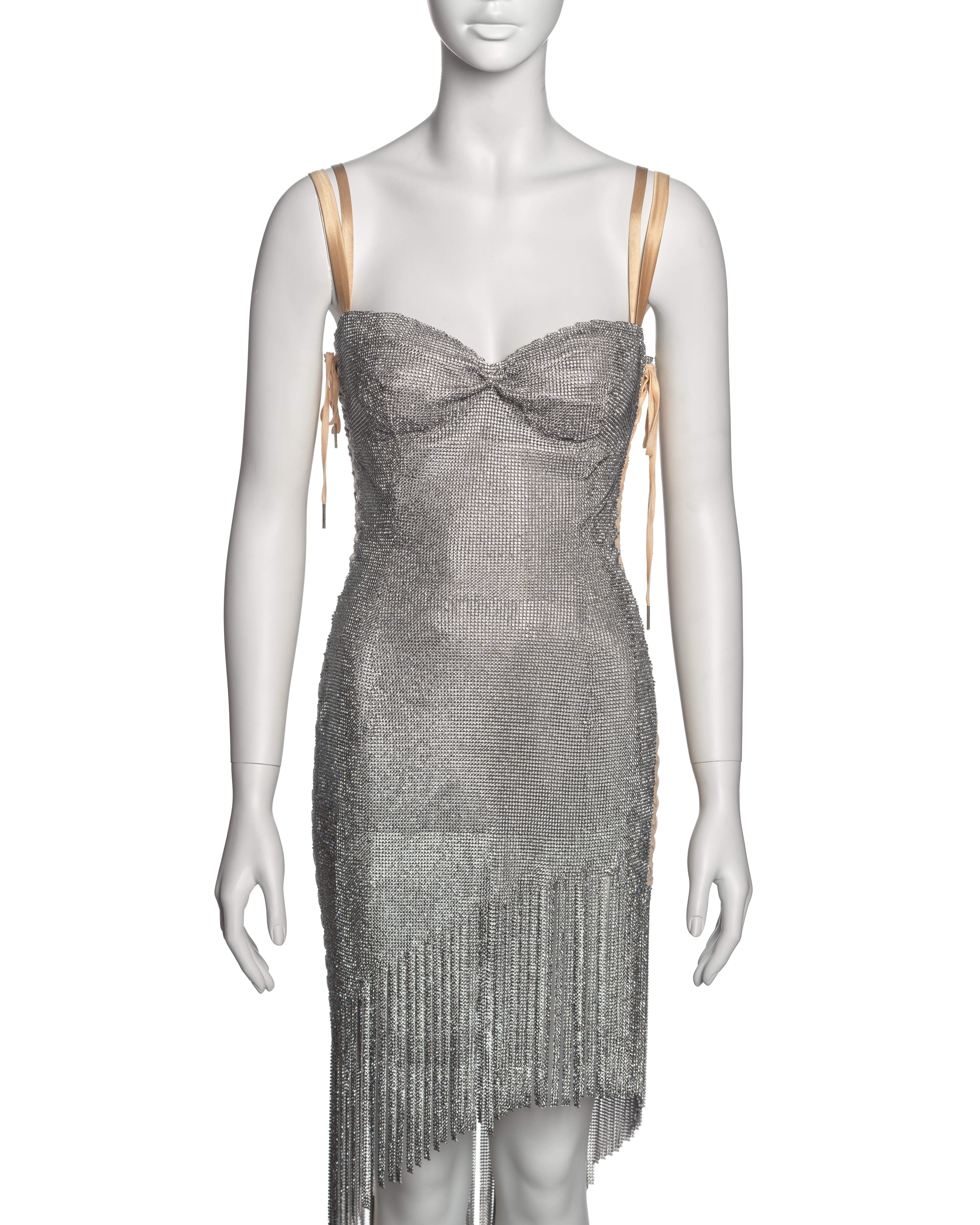 De las mujeres Dolce & Gabbana Vestido de noche de encaje con flecos y malla de cristal de Swarovski, FW 2003 en venta