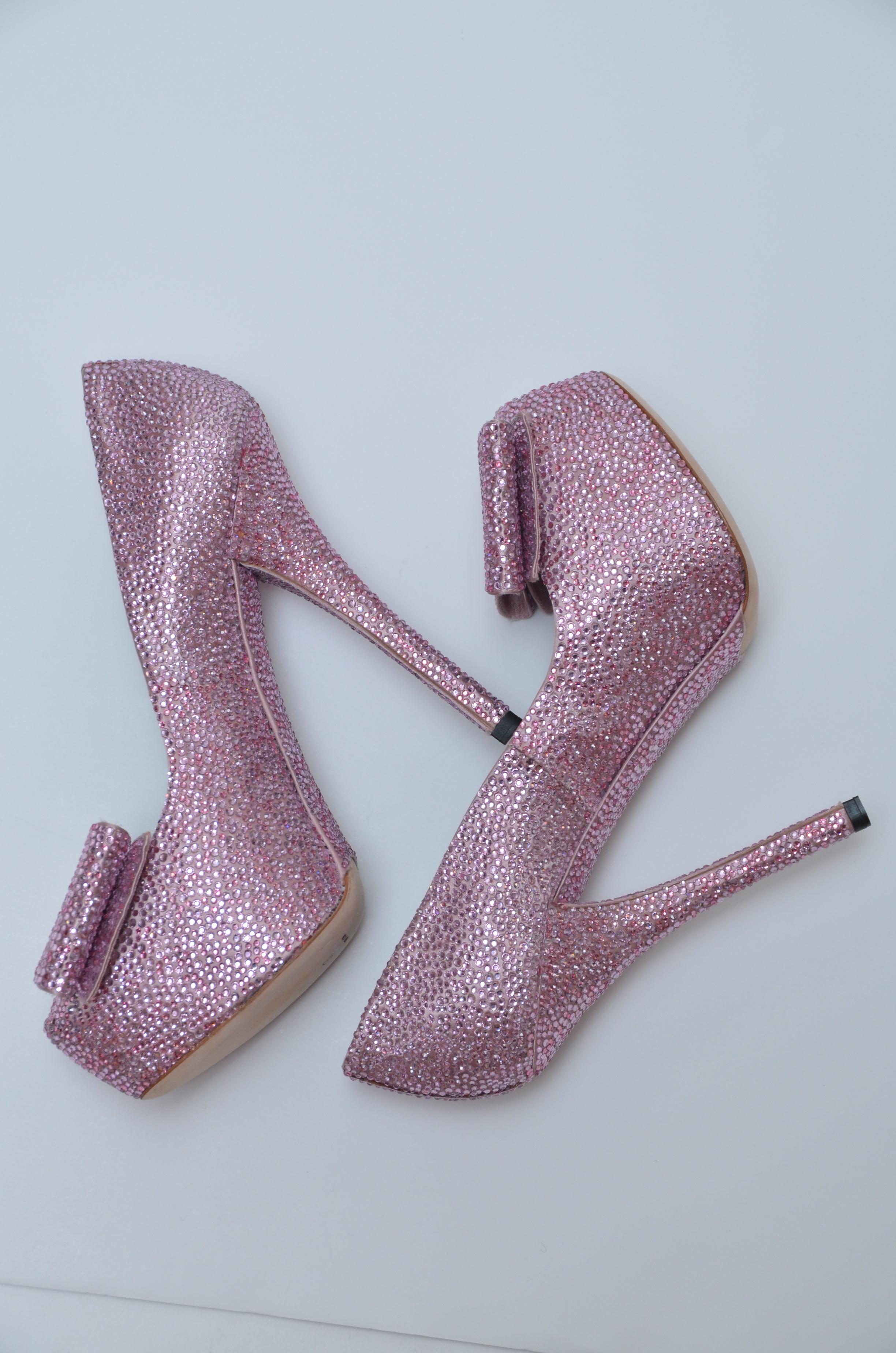 Dolce & Gabbana Swarovski Pink Strass Embellished Shoes 37 NEW   (Braun)