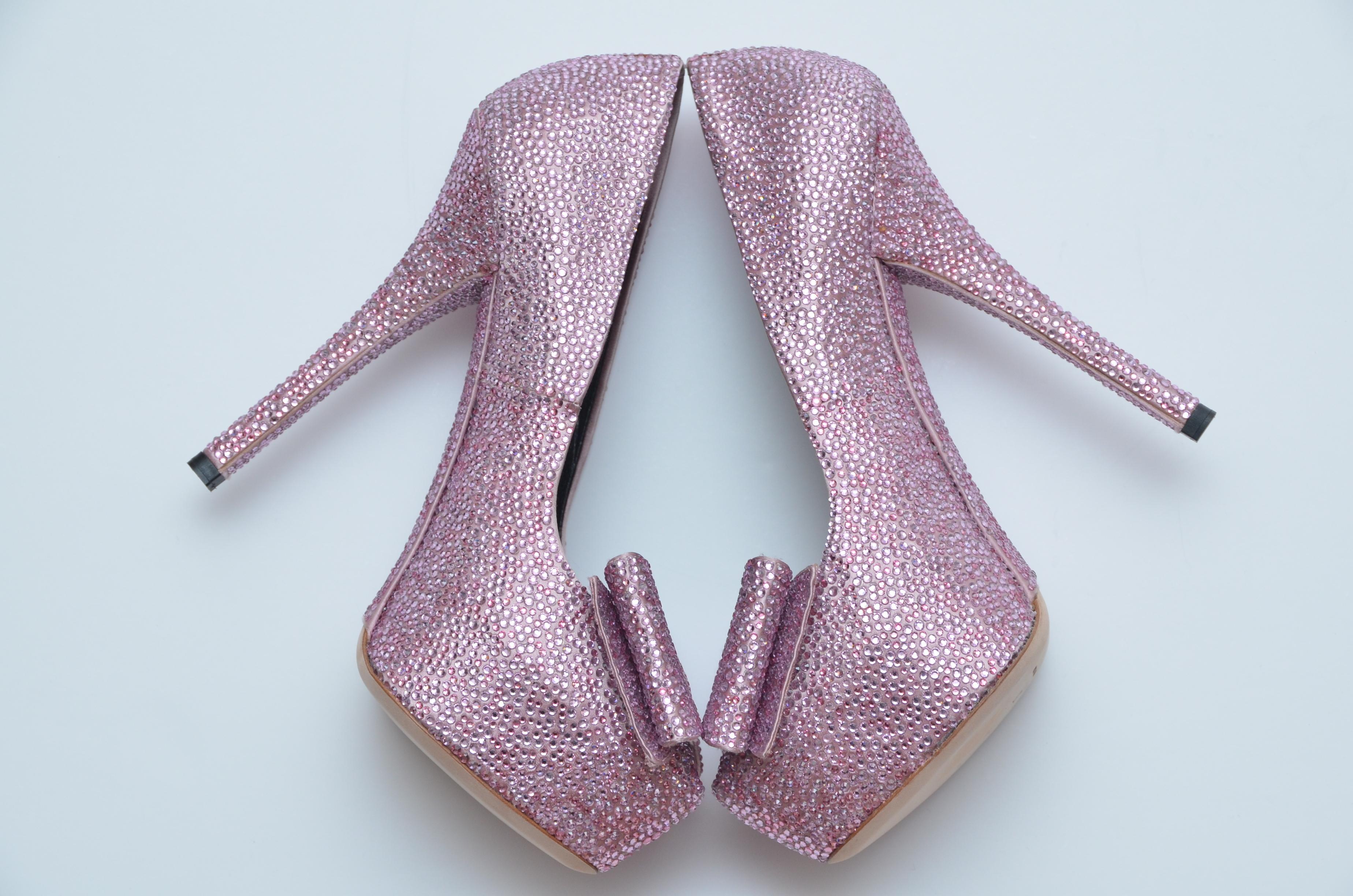 Dolce & Gabbana Swarovski Pink Strass Embellished Shoes 37 NEW   Damen