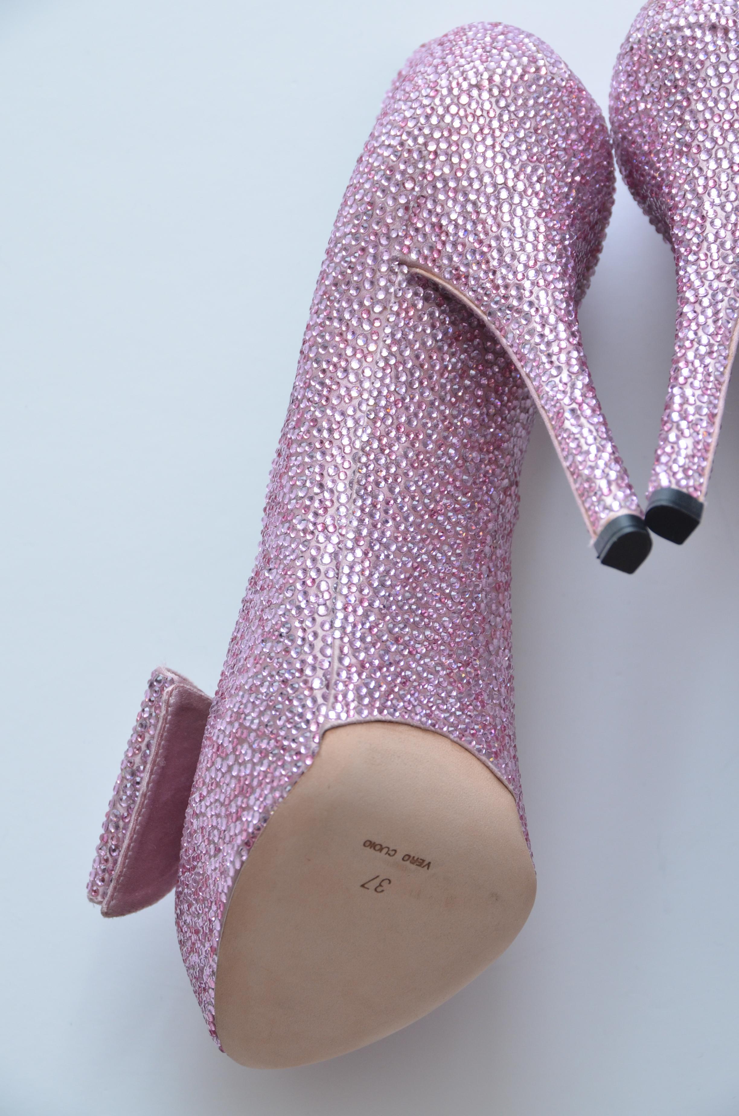 Brown Dolce & Gabbana Swarovski Pink Strass Embellished Shoes 37 NEW  