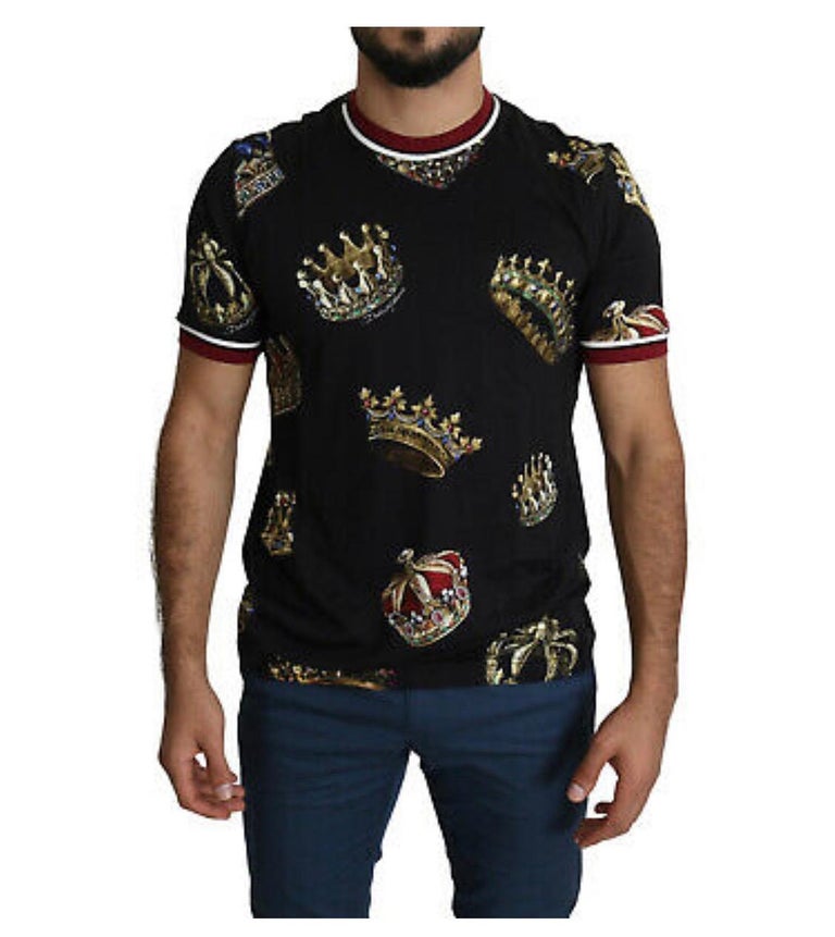 Dolce and Gabbana T-shirt Black Cotton Jersey Crown Print Men Top at ...