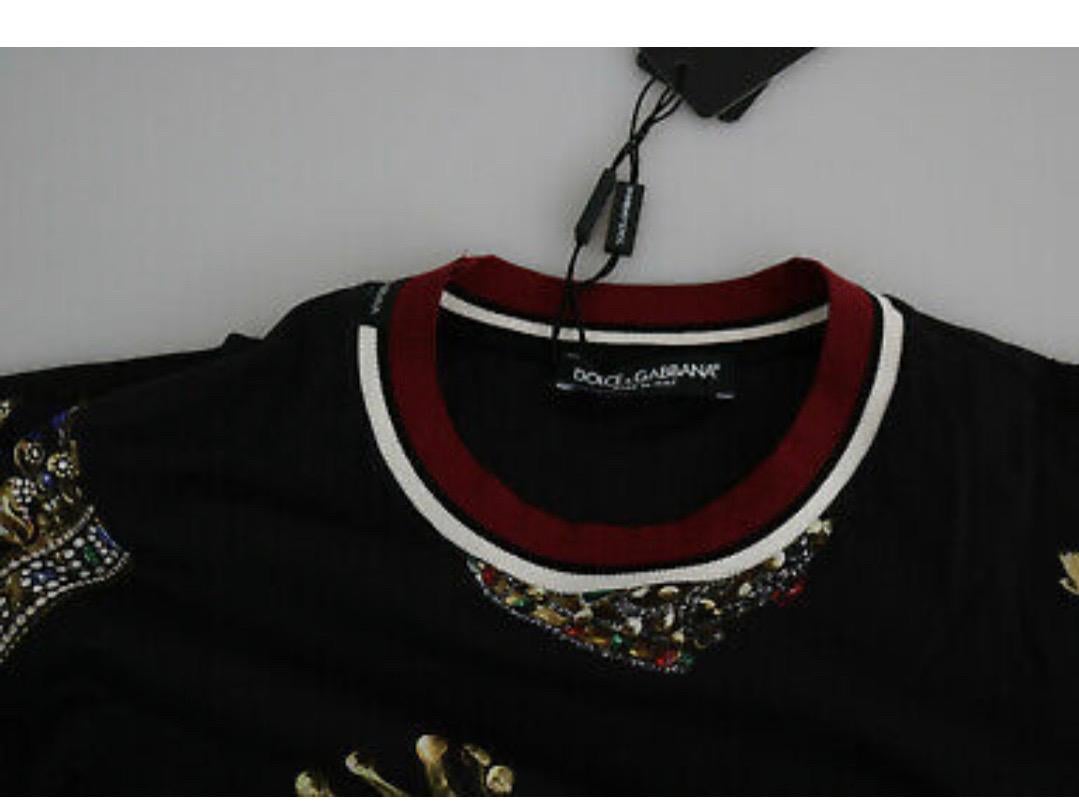 Dolce & Gabbana T-shirt Black Cotton Jersey Crown Print Men Top In New Condition In WELWYN, GB