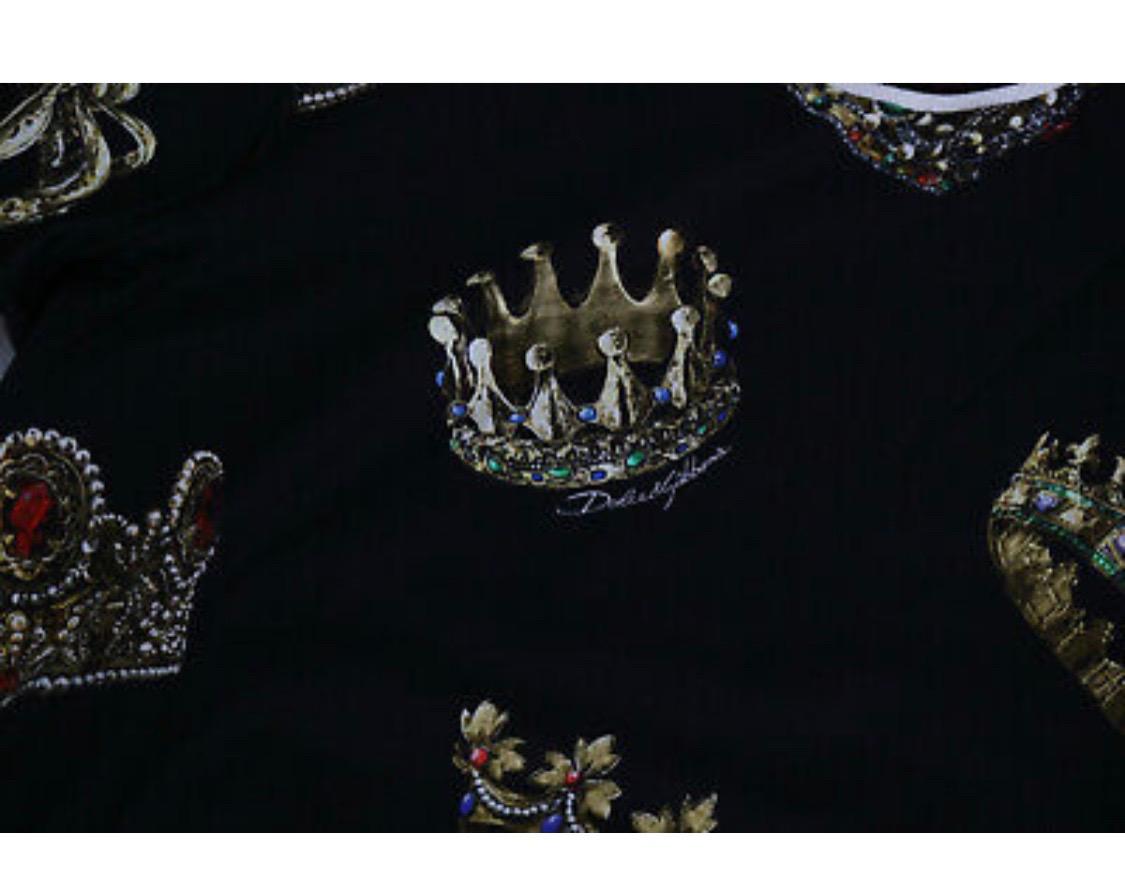 Men's Dolce & Gabbana T-shirt Black Cotton Jersey Crown Print Men Top