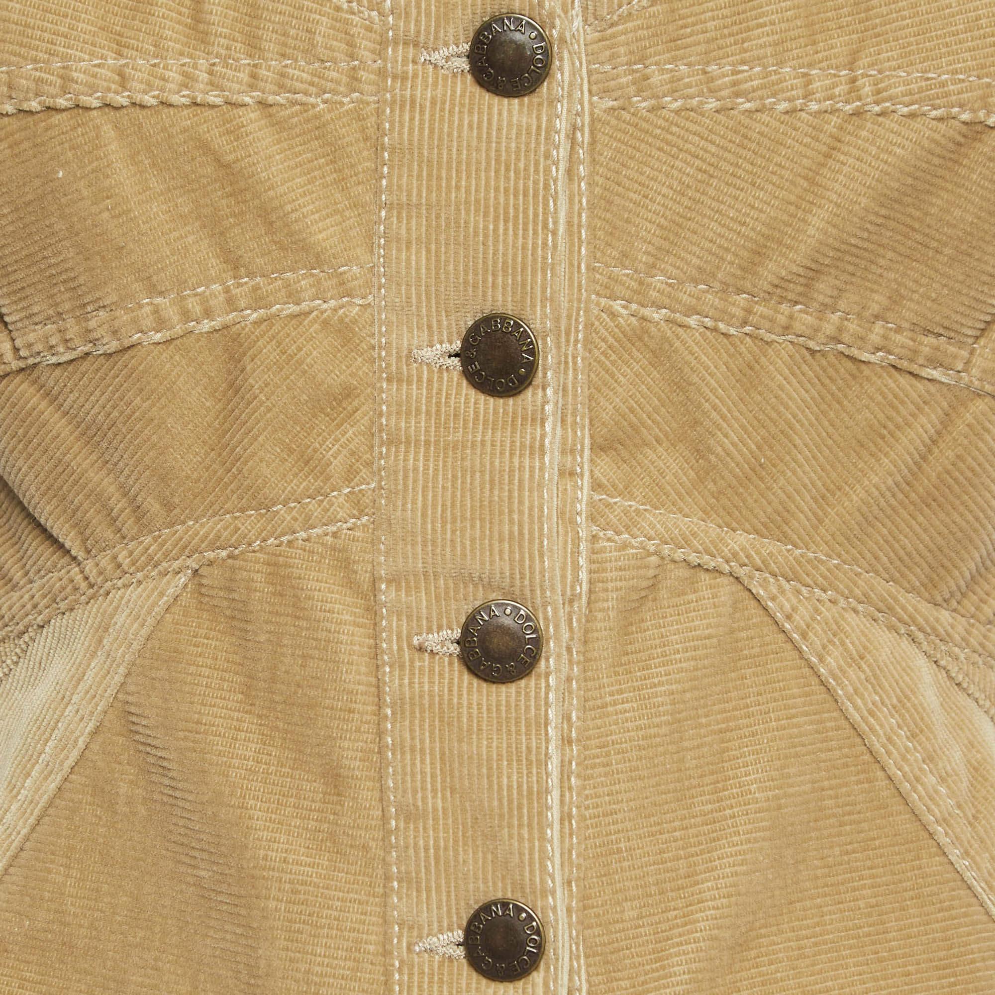 Brown Dolce & Gabbana Tan Corduroy Lace-Up Vest M