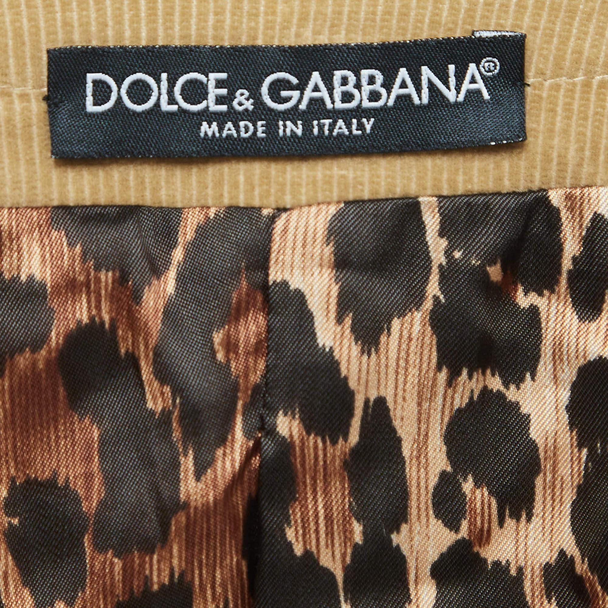 Dolce & Gabbana Tan Corduroy Lace-Up Vest M In Good Condition In Dubai, Al Qouz 2
