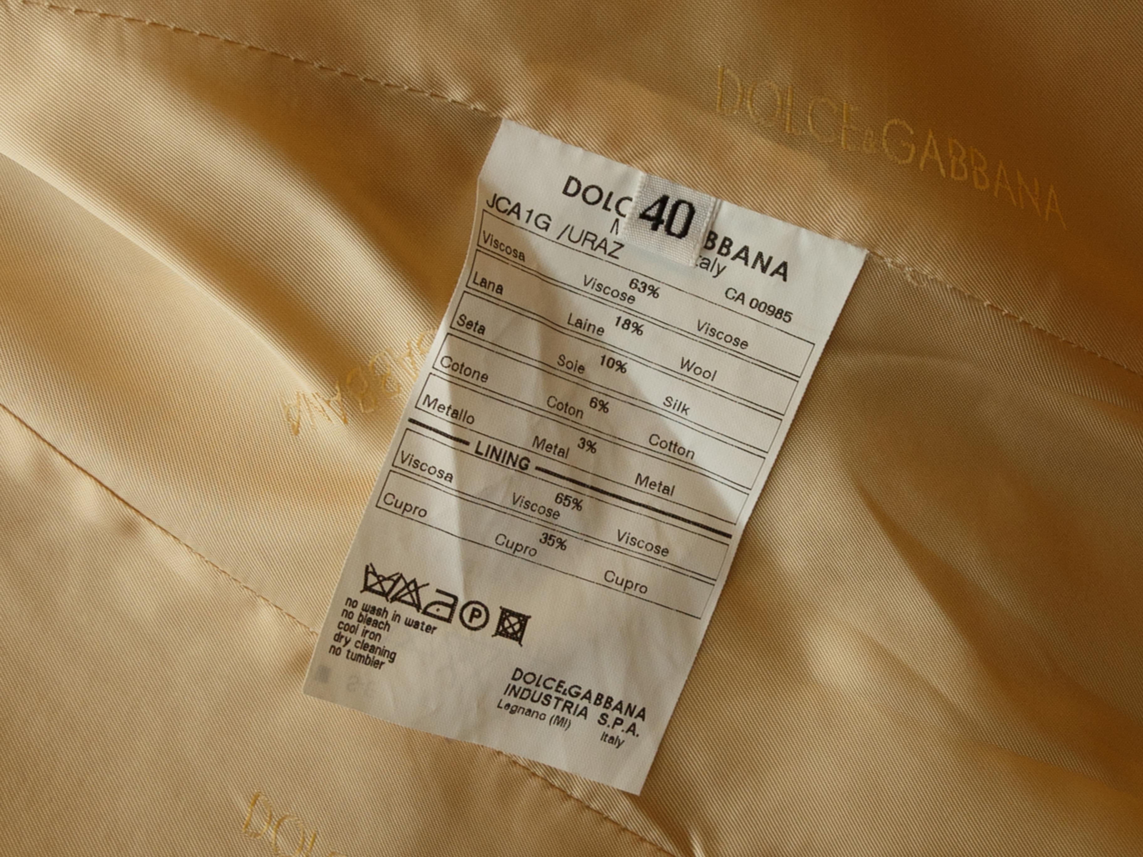 Brown Dolce & Gabbana Tan & Gold Long Coat