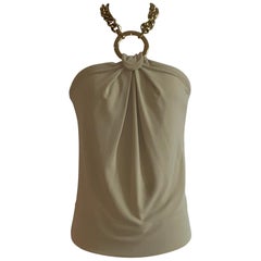 Dolce & Gabbana Tan Halter Top with Chunky Gold Chain Detail