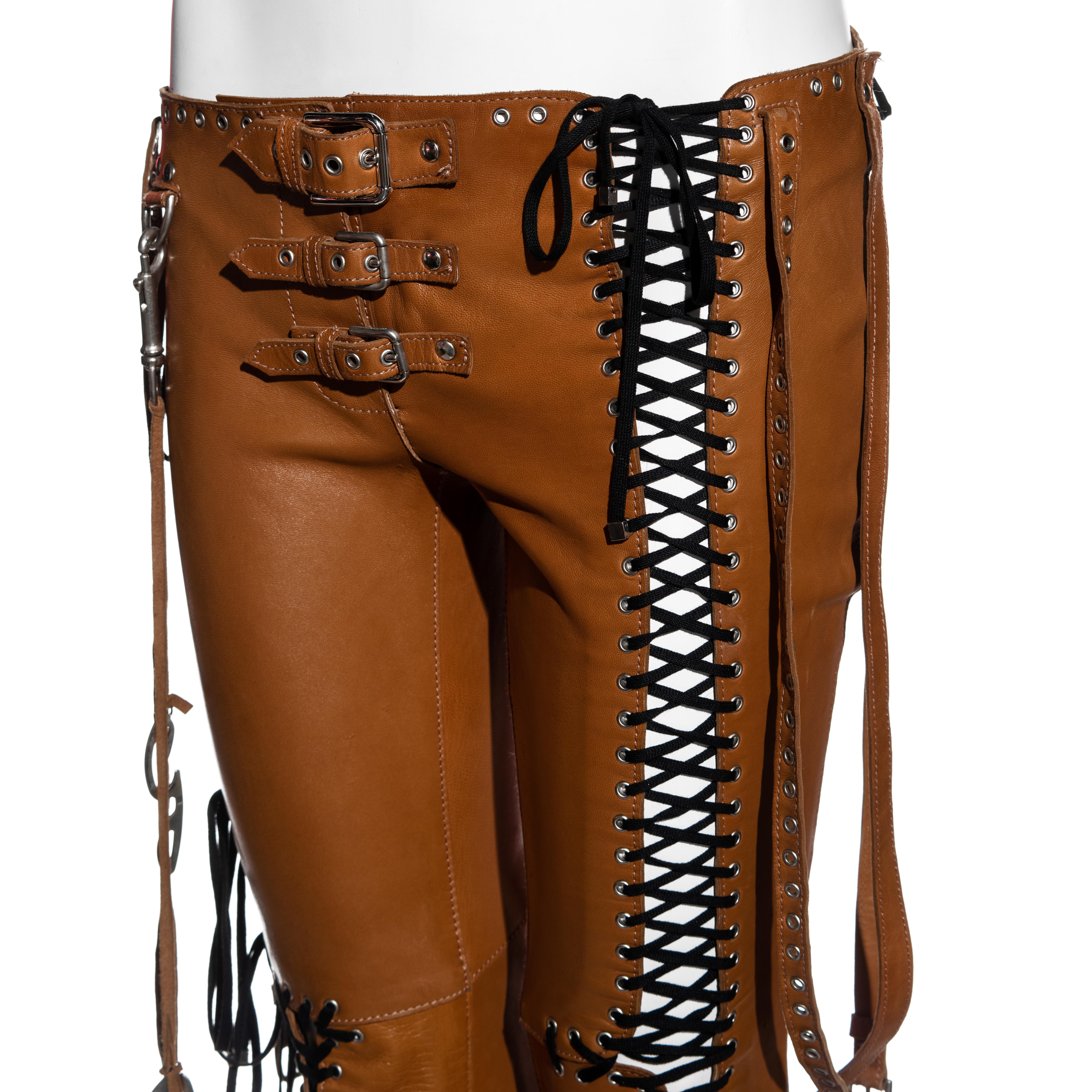 Dolce & Gabbana tan lace up leather pants, ss 2003 For Sale 2
