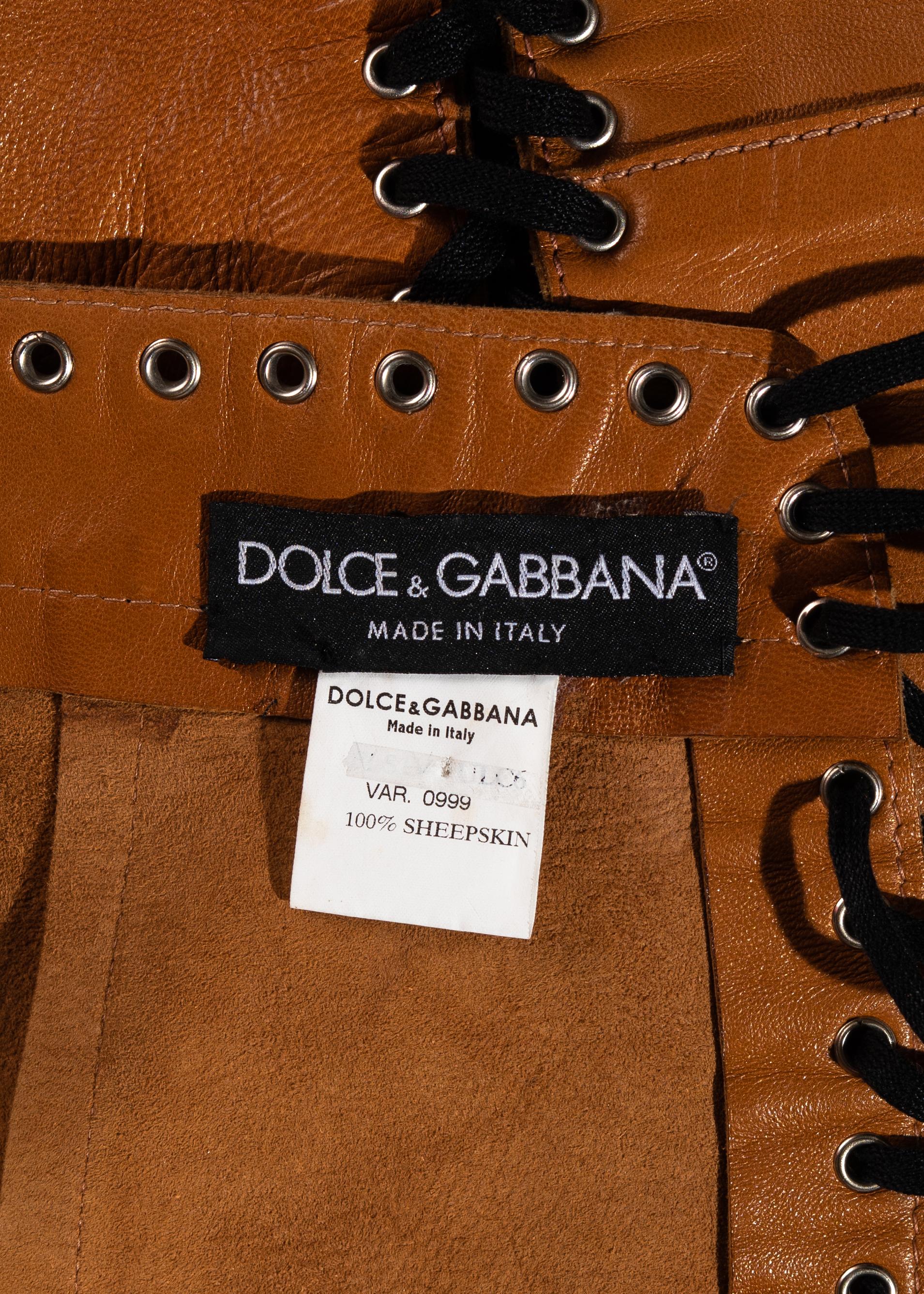 Dolce & Gabbana tan lace up leather pants, ss 2003 For Sale 3