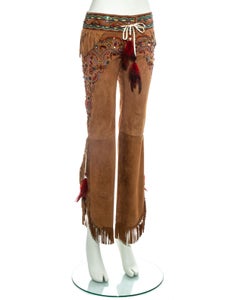 Dolce & Gabbana tan leather fringed embellished pants, ss 2001