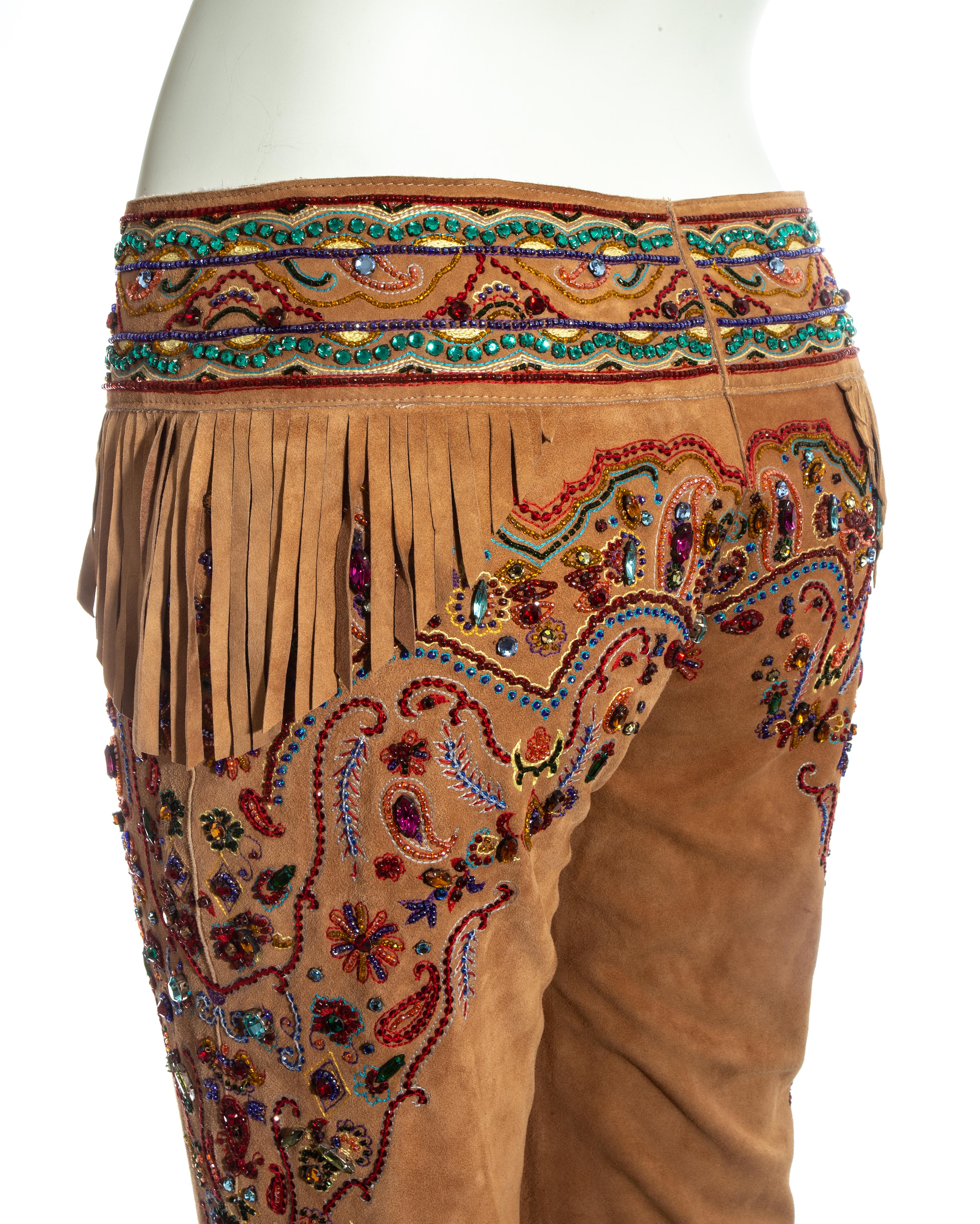 Dolce & Gabbana tan leather fringed embellished pants, ss 2001 In Excellent Condition In London, GB