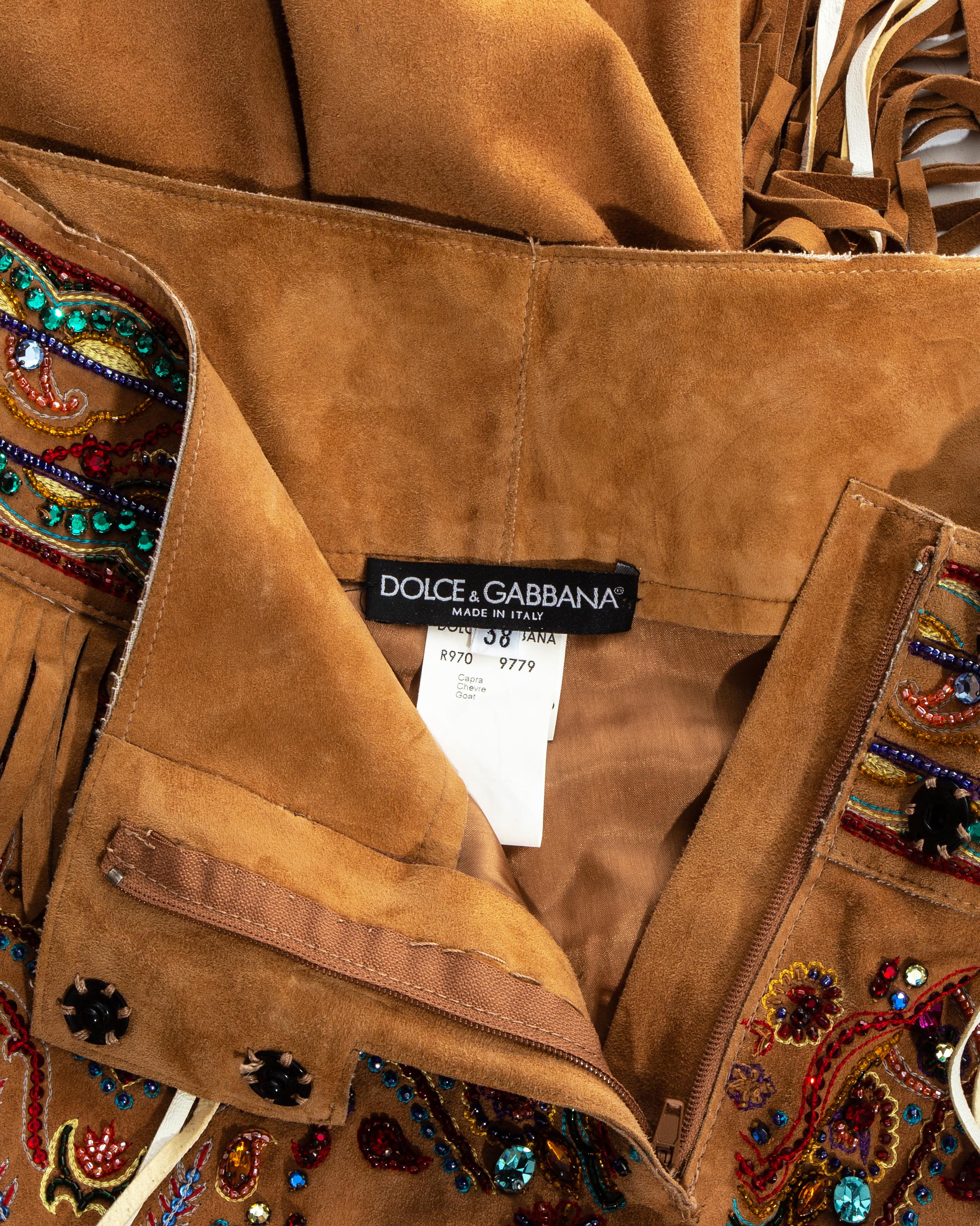 Dolce & Gabbana tan leather fringed embellished pants, ss 2001 1