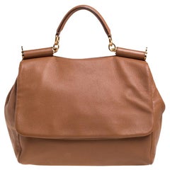 Dolce & Gabbana Tan Leather Soft Miss Sicily Top Handle Bag