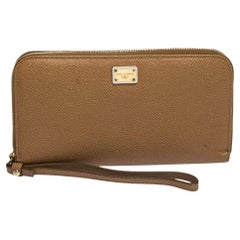 Dolce & Gabbana Tan Leather Strappy Zip Around Wallet